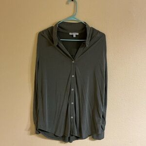 Green Envelope Dark Gray Button-Up Top